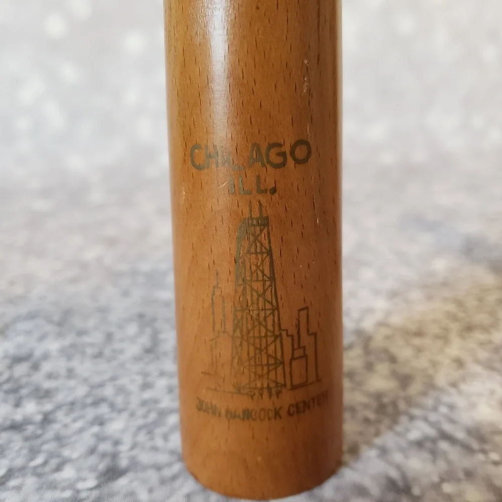 Vintage Chicago Mid Century Atomic Wood Salt & Pepper Shaker First Bank Hancock